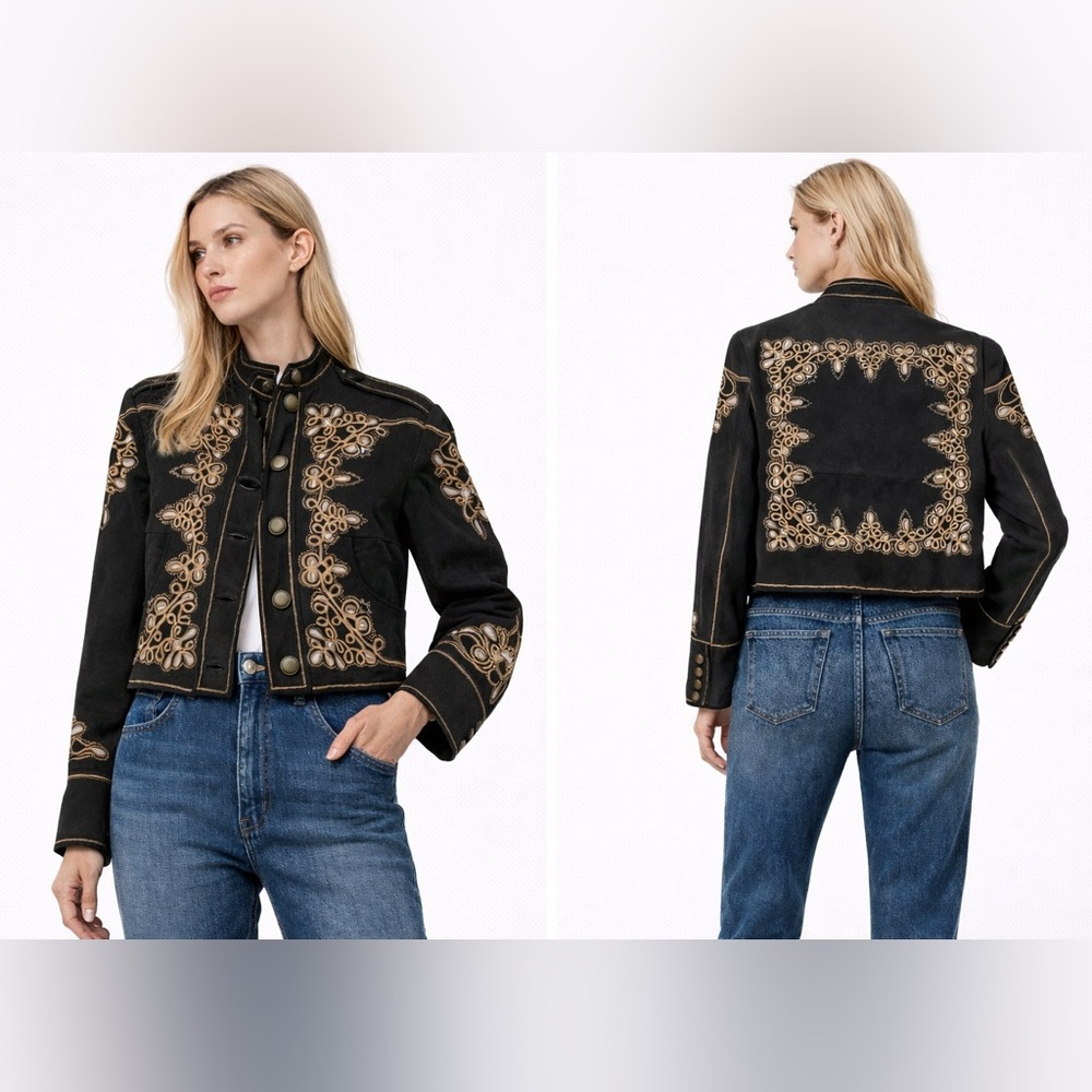 Z098.New Free People We The Free Beaded Embroidered suede leather Jacket $400 - Picture 3 of 6